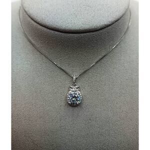 925 Sterling Silver Cubic Zirconia Halo Pendant Necklace 17” +3” Extender